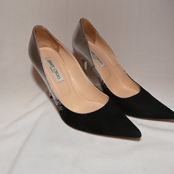 Black and Silver Jimmy Choo Suede Anouk Pump 39.5 - Picture 1 of 6